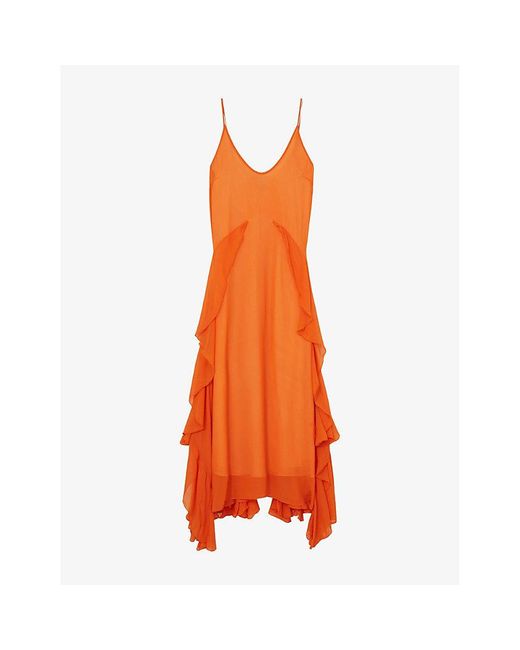 【海外限定】REISSワンピース☆Eden Ruffle Maxi Dress, Orange Reiss Eden Ruffle Maxi Dress, Orange