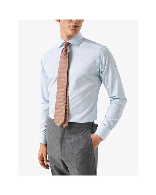 Eton of Sweden Blue Striped Slim-Fit Cotton-Twill Shirt for men