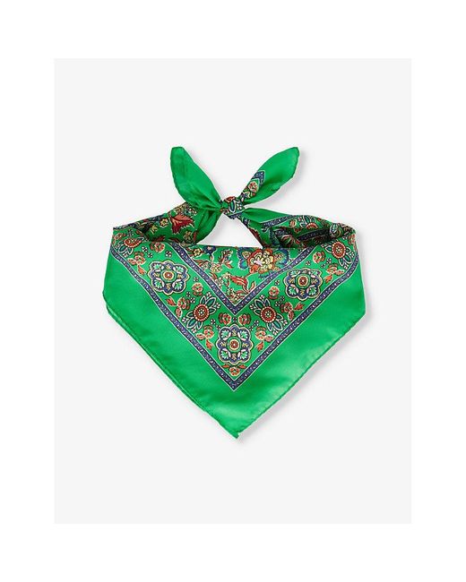 Polo Ralph Lauren Green Floral-pattern Silk Bandana for men