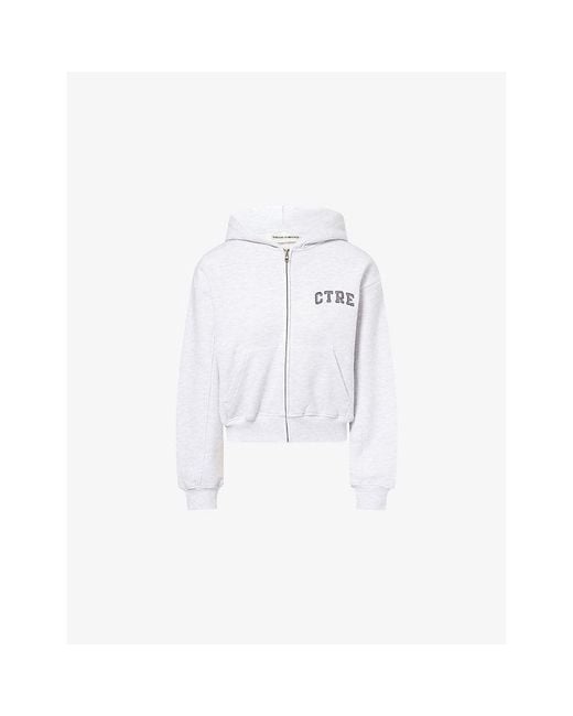 The Couture Club White Logo-Embroidered Zip-Up Cotton Hoody
