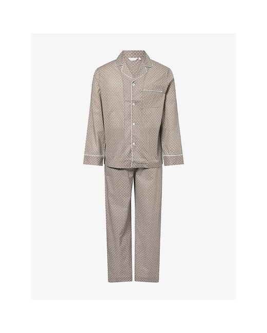 Derek Rose Gray Geo Pattern Cotton Pyjama Set for men