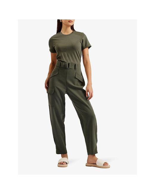 Ted Baker Green Graciej High-rise Short-sleeve Stretch-woven Jumpsuit