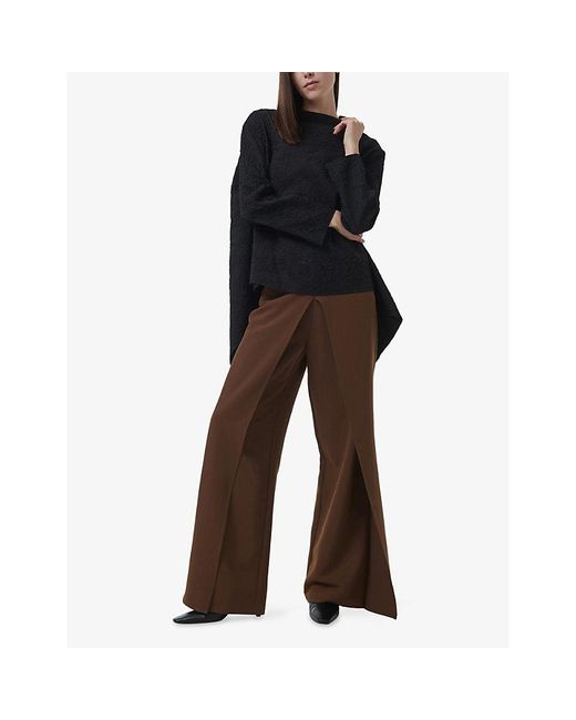 eem Black Draped-Back Textured Woven Blouse