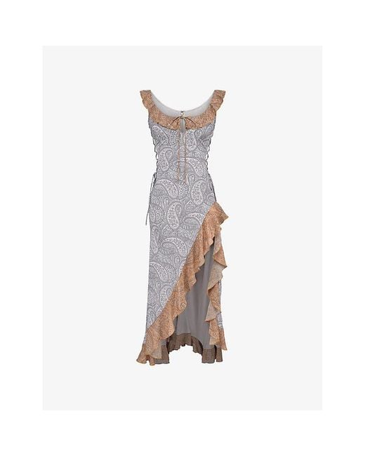 House Of Cb Brown Aloura Georgette Ruffle Woven Maxi Dress Xs (A-C Cup)