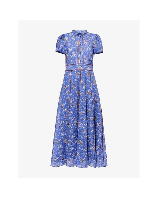 ME+EM Blue Paisley Short-Sleeve Cotton Maxi Dress