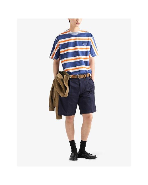 Prada Blue Printed Cotton-Jersey T-Shirt for men