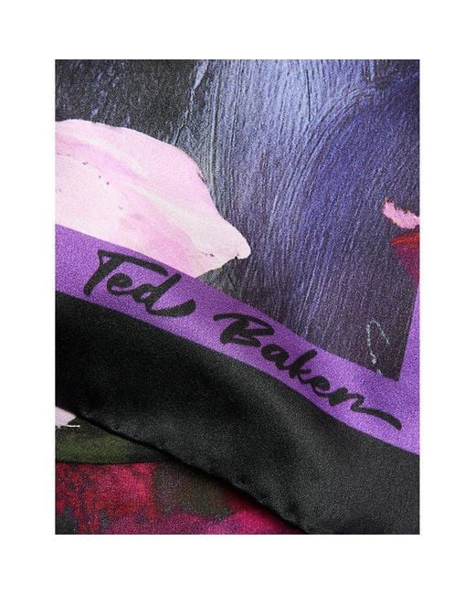 Ted Baker Black Floral-print Silk Scarf