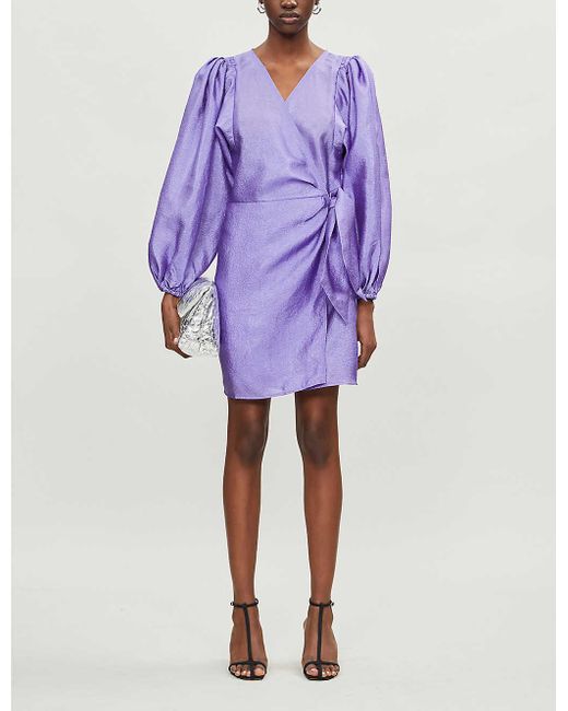 Samsøe & Samsøe Purple Magnolia Puffed-sleeve Woven Mini Wrap Dress