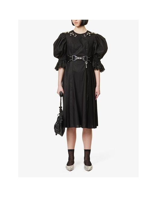 Chopova Lowena Black Henlis Lace-trim Organic Cotton-poplin Midi Dress