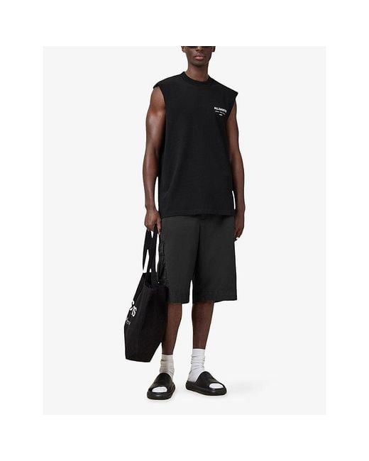 AllSaints Black Underground Graphic-Print Sleeveless Cotton T-Shirt for men