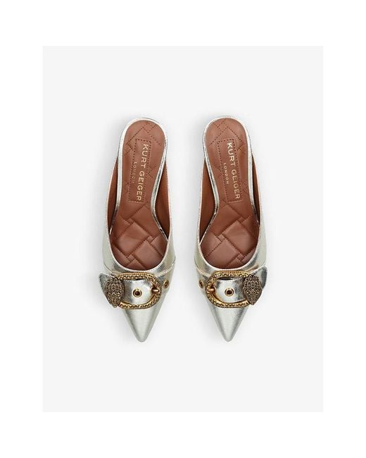Kurt Geiger White Mayfair Buckle-Embellished Leather Heeled Mules