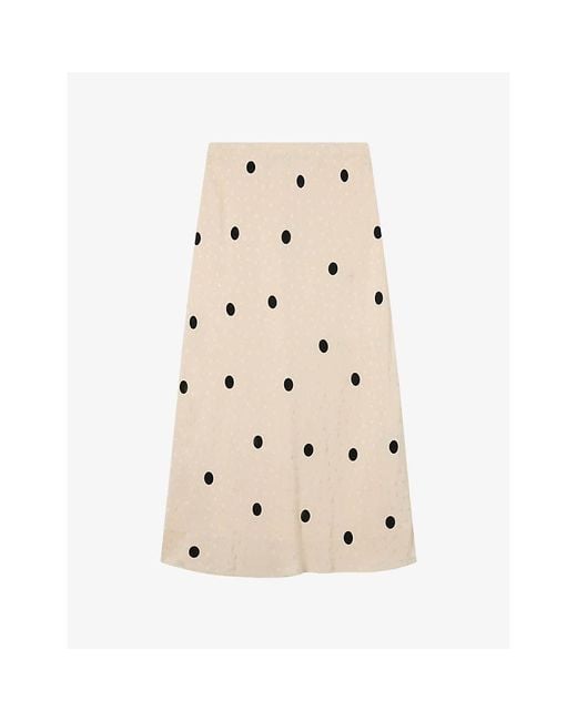 Whistles Natural Polka-Dot Jacquard Satin Midi Skirt