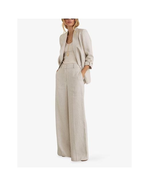 Reiss Natural Nolah Wide-Leg Linen-Blend Trousers