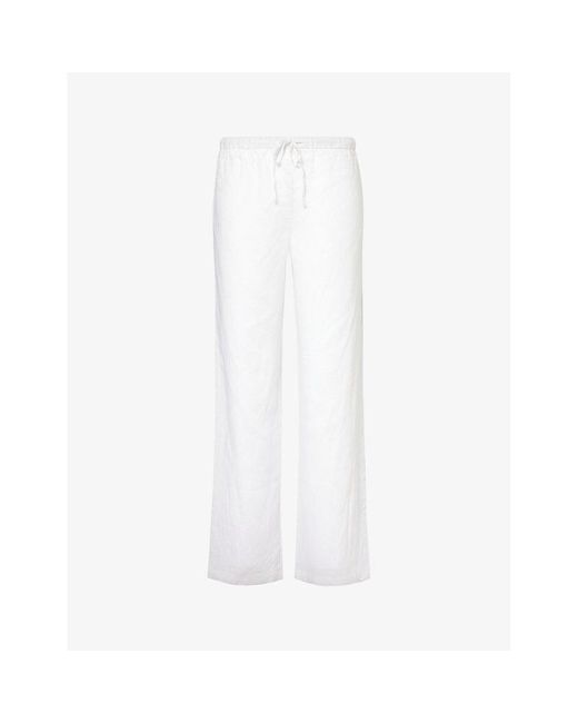 Reformation White Olina Straight-leg High-rise Linen Trousers