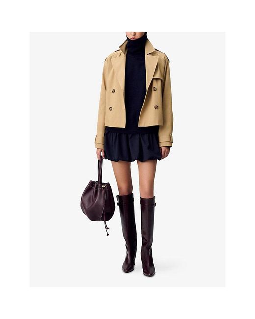 Claudie Pierlot Natural Open-Collar Relaxed-Fit Short Cotton Trench Jacket