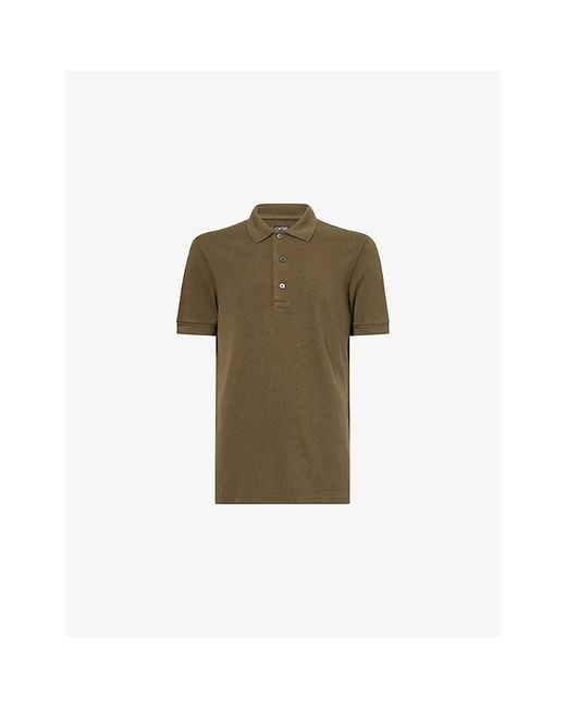 Tom Ford Green Embroidered-Logo Short-Sleeve Piquet Polo Shirt for men