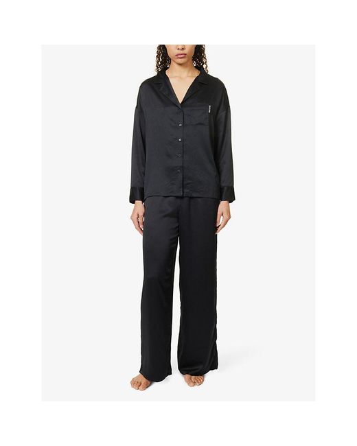 Lounge Underwear Blue Brand-patch Relaxed-fit Stretch-recycled Polyester Pyjama Trouser