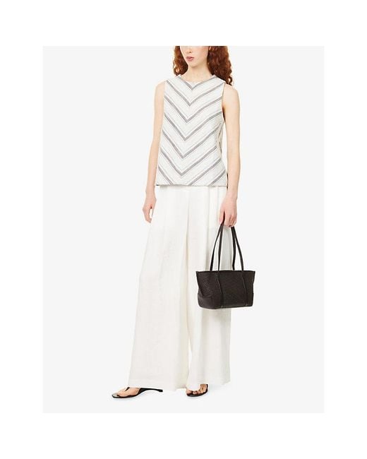 ME+EM White Textured Stripe Swing Cotton-Blend Top