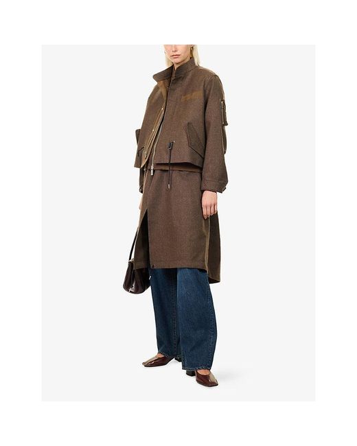 Sacai Brown Double-Layered Wool Coat