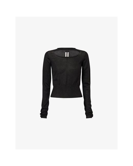 Rick Owens Black Cut-Out Cropped Wool Top