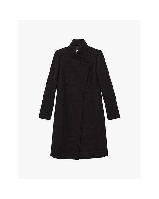 Reiss Black Max Wrap-Over Wool-Blend Coat