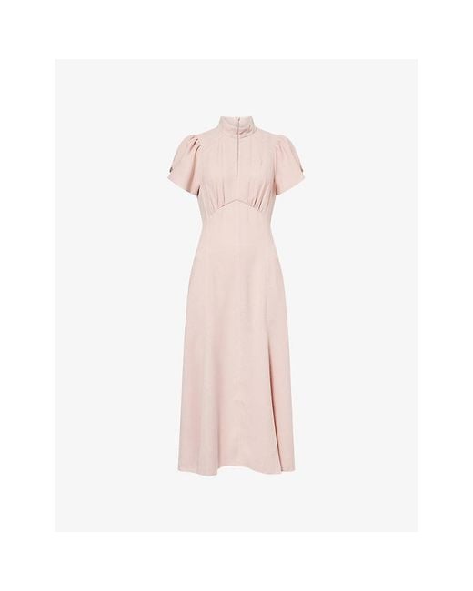 ME+EM Pink Contrast-Stitch High-Neck Woven Midi Dress