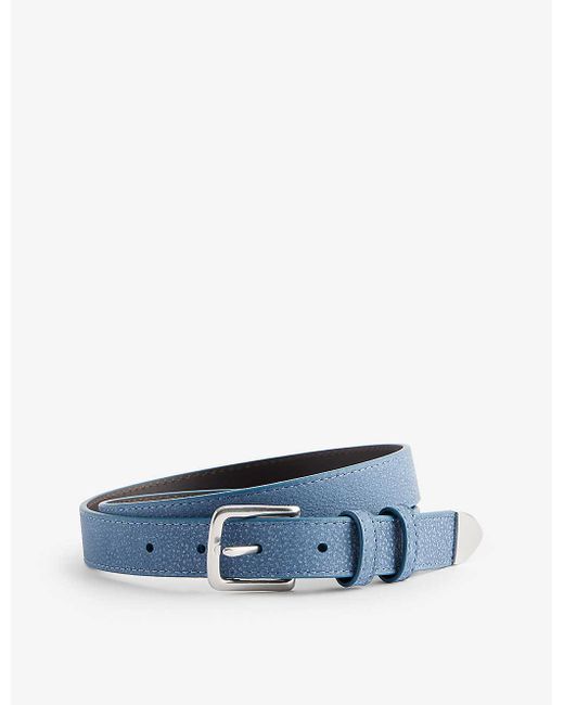 Paul Smith Blue Branded Grained Leather Belt for men