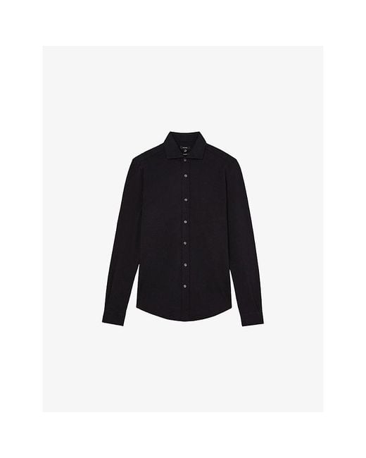 Reiss Black Dasilva Long-Sleeve Cotton-Piqué Shirt for men