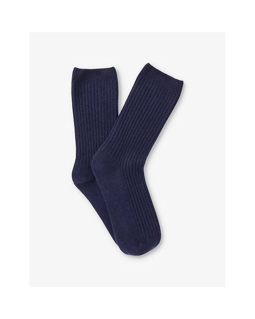 Whistles Blue Ribbed-Knit Cashmere Socks