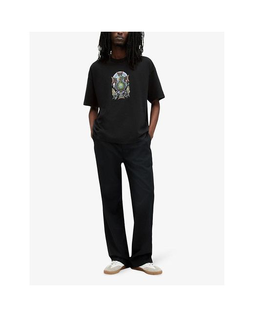 AllSaints Black Free Spirit Graphic-print Relaxed-fit Organic-cotton T-shirt for men