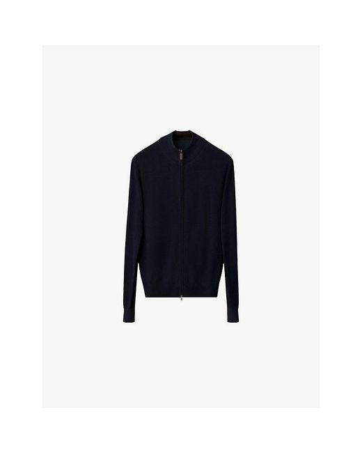 Eton of Sweden Blue Zip-Up Knitted Wool Cardigan for men