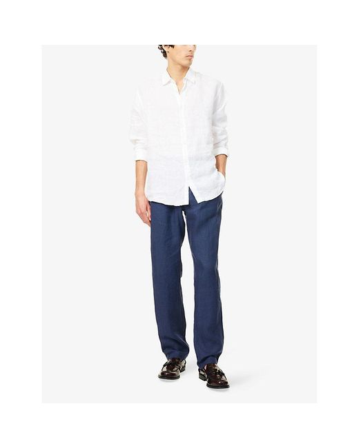 Sunspel Blue Drawstring Straight-Leg Linen Trousers for men