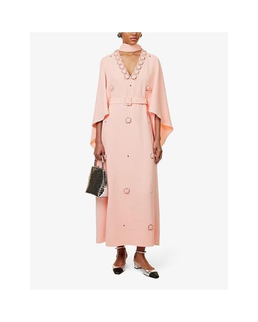 Huishan Zhang Pink Salina Crystal-embellished Recycled-polyester-blend Maxi Dress