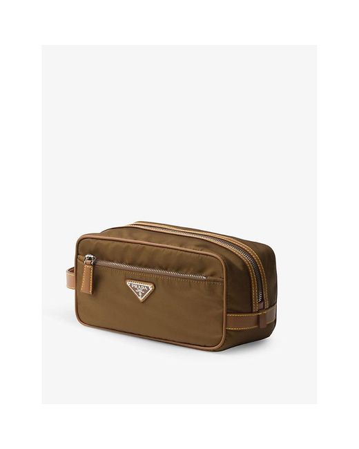 Prada Brown Re-nylon Leather And Recycled-polyamide Pouch for men