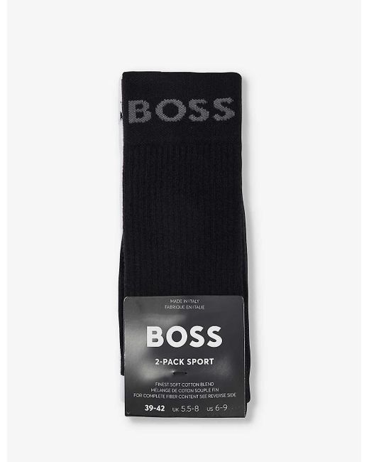 Boss Black Logo-print Cotton-blend Knitted Socks Pack Of Two for men