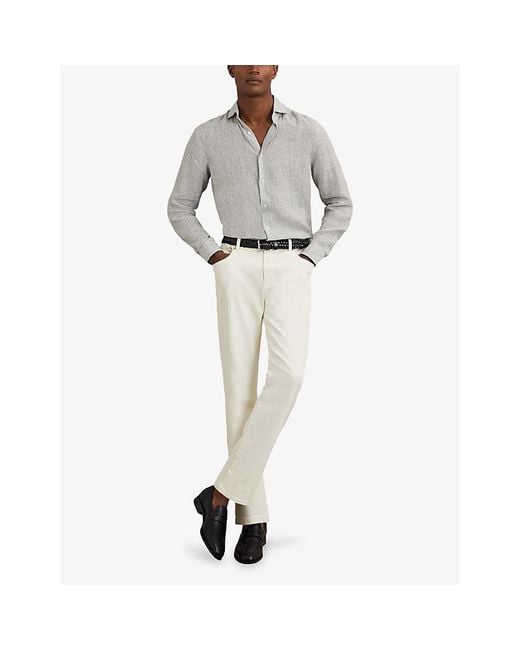 Reiss Gray Ruban Striped Linen Shirt for men