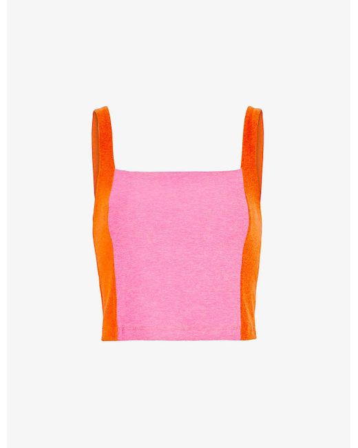 Beyond Yoga Pink Spacedye Vitality Colour-block Cropped Stretch-woven Tank Top