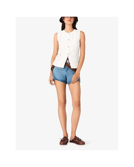 Maje White Sleeveless Button-Down Linen-Blend Jacket