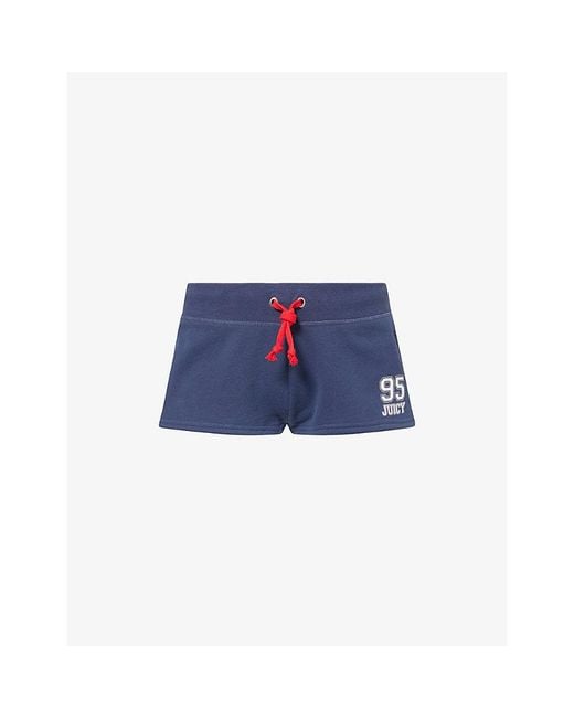Juicy Couture Blue Brand-Print Stripe-Trim Cotton-Fleece Track Shorts