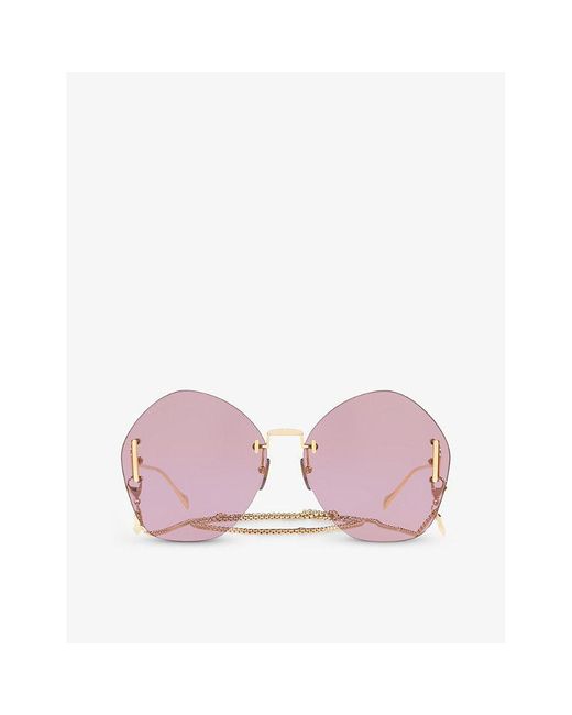 Gucci Pink GG1203S Round-frame Metal Sunglasses