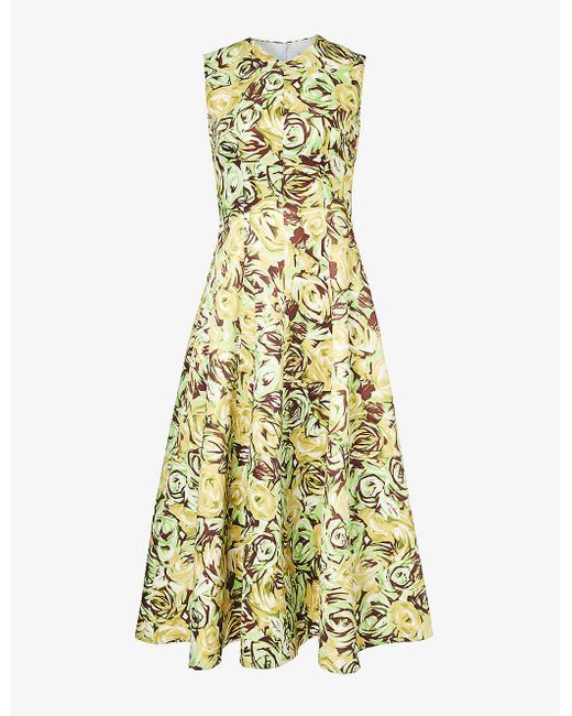 Emilia Wickstead Yellow Floral-print Flared-hem Woven Maxi Dress
