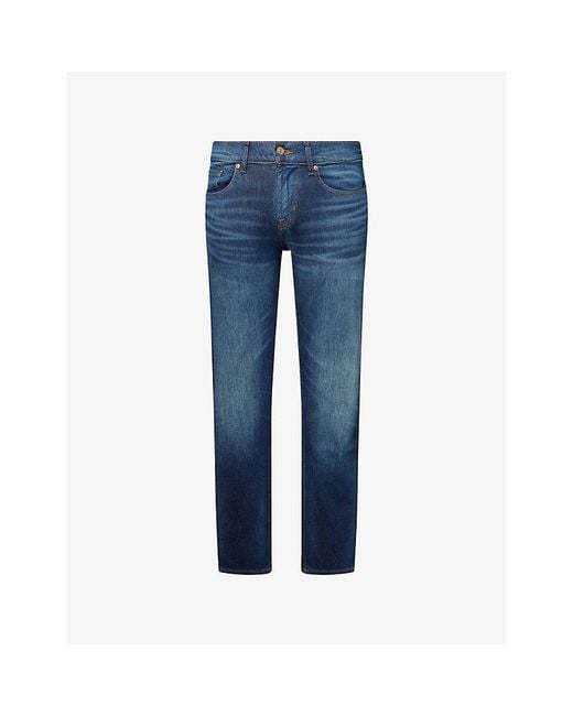 7 For All Mankind Blue Slimmy Tapered-Leg Stretch-Denim Jeans for men