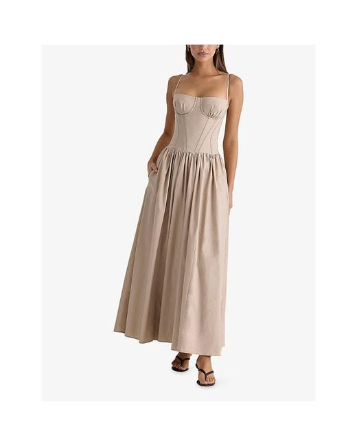 House Of Cb Natural Rona Corset Cotton Maxi Dress Xs (A-C Cup)