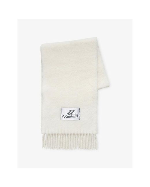 Marni White Brand-Patch Alpaca-Blend Scarf