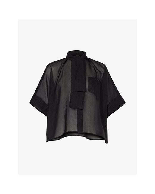 Sacai Black Semi-sheer Relaxed-fit Cotton-blend Shirt