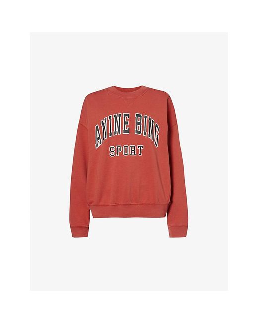 Anine Bing Red Jaci Brand-print Cotton Sweatshirt