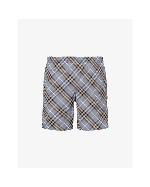 Burberry Gray Diagonal Check Swim Shorts for men