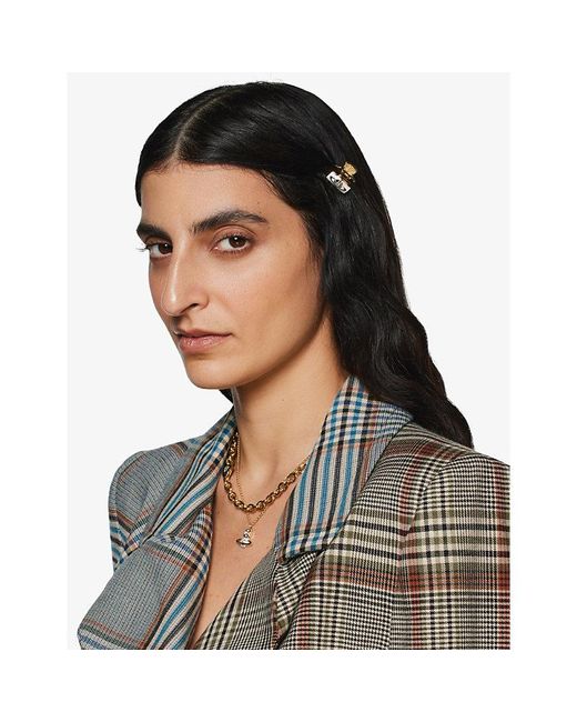 Vivienne Westwood Orbembellished Mini Brass Claw Hair Clips Set Of Two