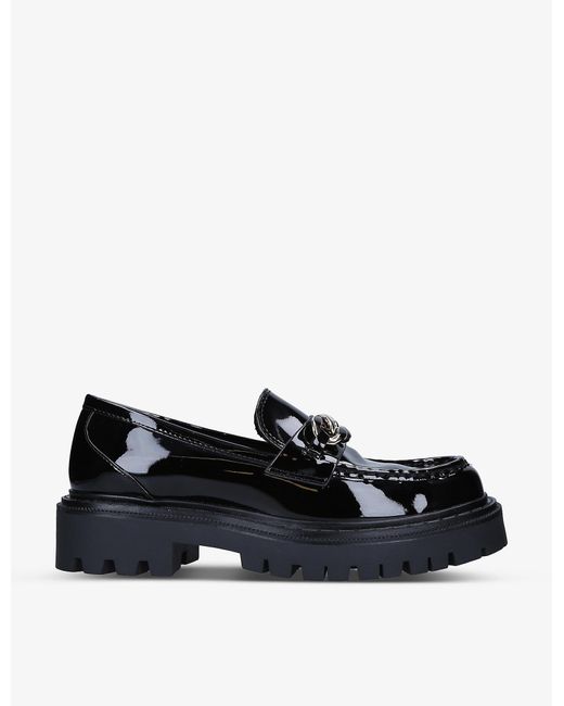 ALDO Black Brixton Chain-embellished Faux-patent Loafers