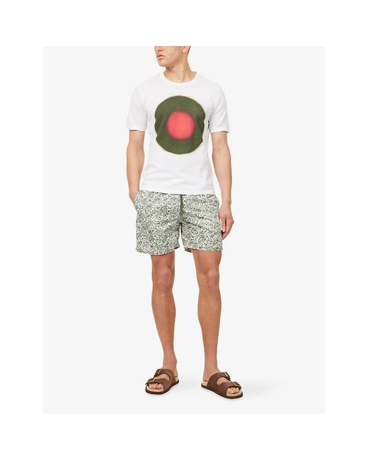 120% Lino White Graphic Short-Sleeve Cotton-Linen T-Shirt for men